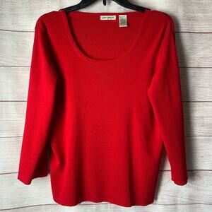 Laura Ashley Red Blouse Scooped Neckline 3/4 Sleeves Size Large